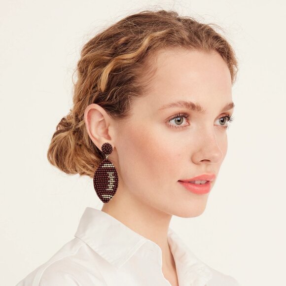 NEW! J CREW BEADED FOOTBALL EARRINGS - Picture 2 of 3